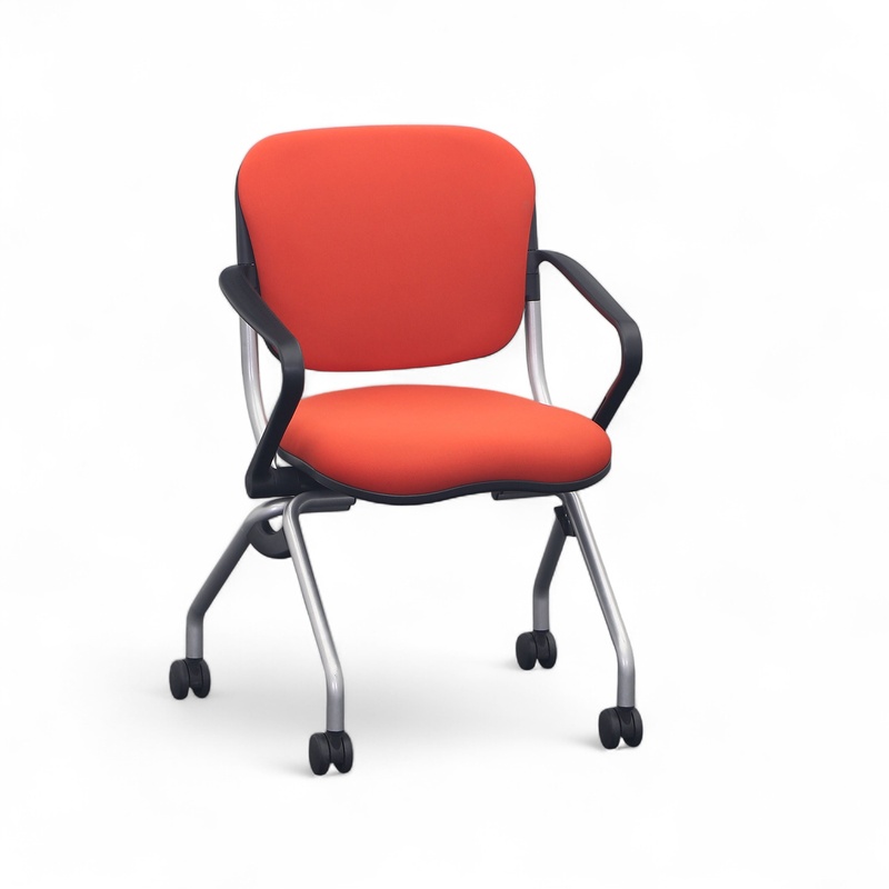 Conference folding chair with castors, Orange, with fixed armrests, Normal used - Perfect for office and reception