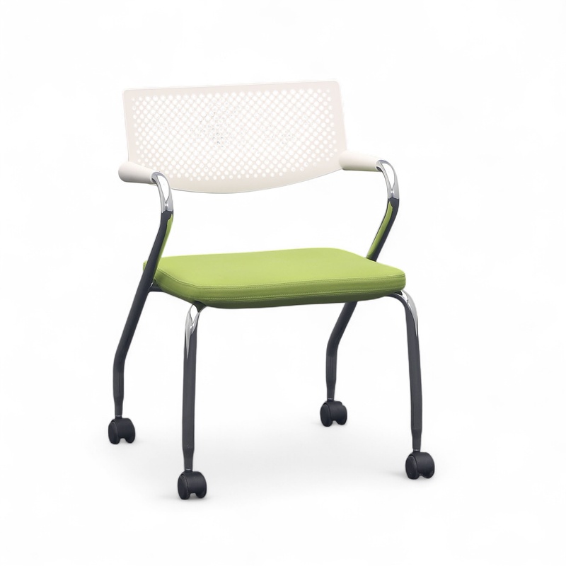 Conference chair on castors Vitra Visaroll, Olive green, with fixed armrests, Normal used - Perfect for office and reception