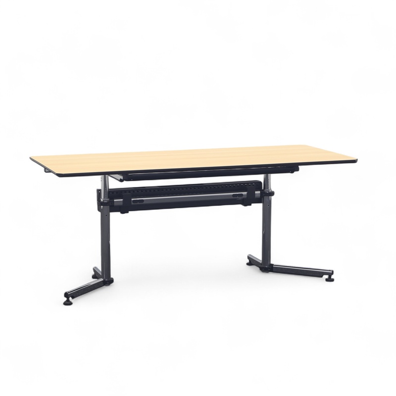 Desk USM Kitos, Beech/Chrome-plated, 175.0 x 60.0 - 80.0 x 75.0 cm, Normal used - Ergonomic & Swissmade