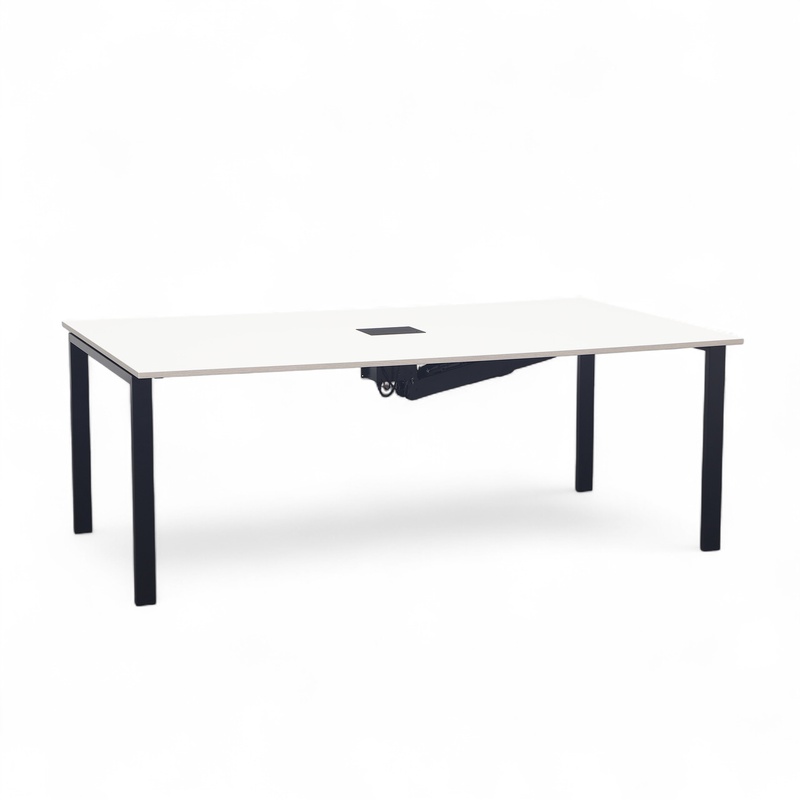 Conference table with Bene media box, White/Black, 200x120 cm, Rectangular, Normal used, Table - High quality & durable