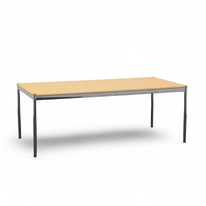 Design table USM Haller,  Beech/Chrome-plated, 200.0 x 74.0 x 100.0 cm, Rectangular, Good, Table - Swissmade & Design
