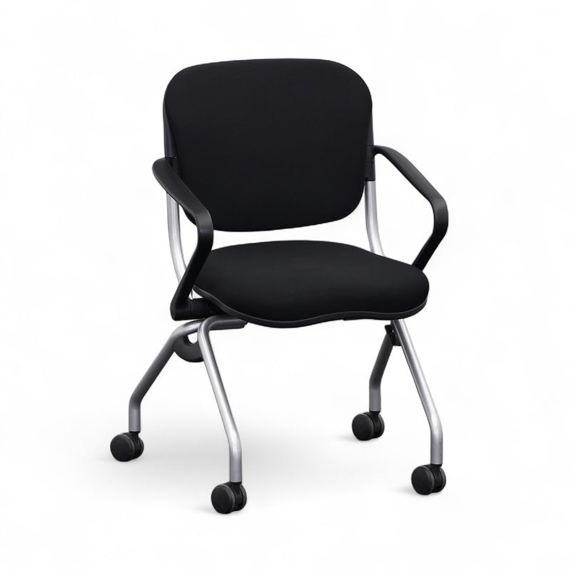 Conference folding chair with castors, Black, with fixed armrests, Normal used - Perfect for office and reception