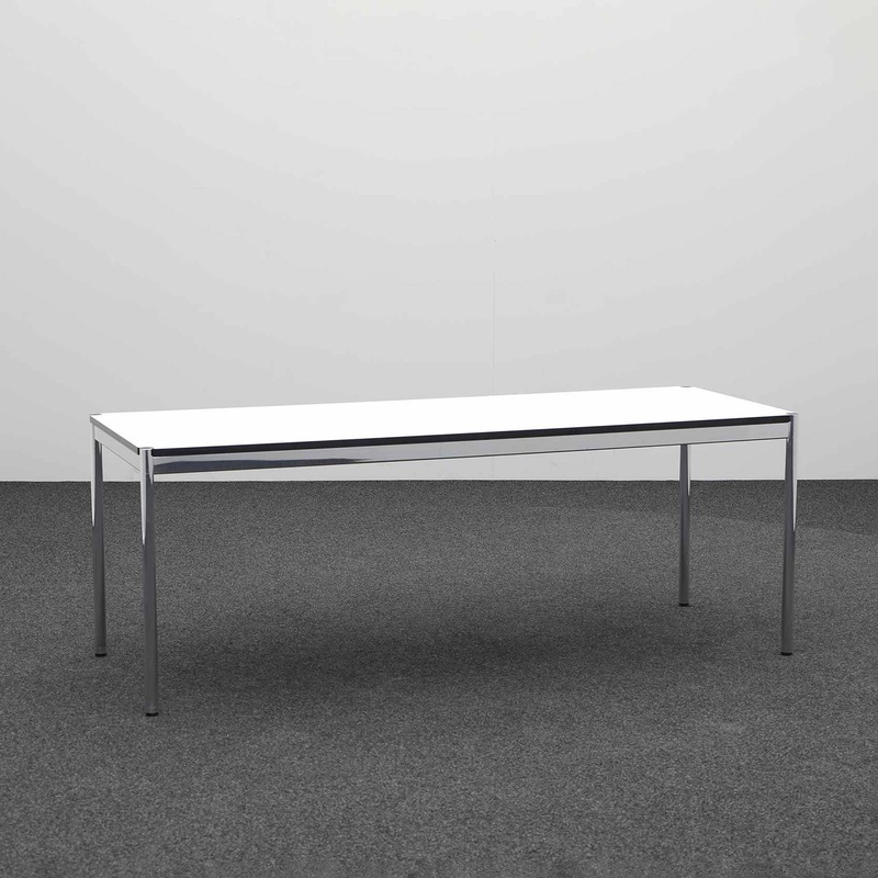 Conference tables USM Haller, Pearl gray/Chrome-plated, 200.0 x 74.0 x 75.0 cm, Rectangular, Normal used, Table - Swissmade & Design