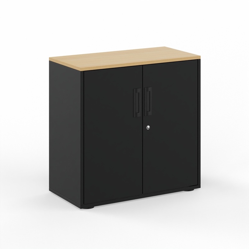 Hinged door wardrobe Tradingzone GO Swiss 80.0 x 80.0 x 40.0 cm, Black/Oak, 2 Folder high, New - Modern and space-saving