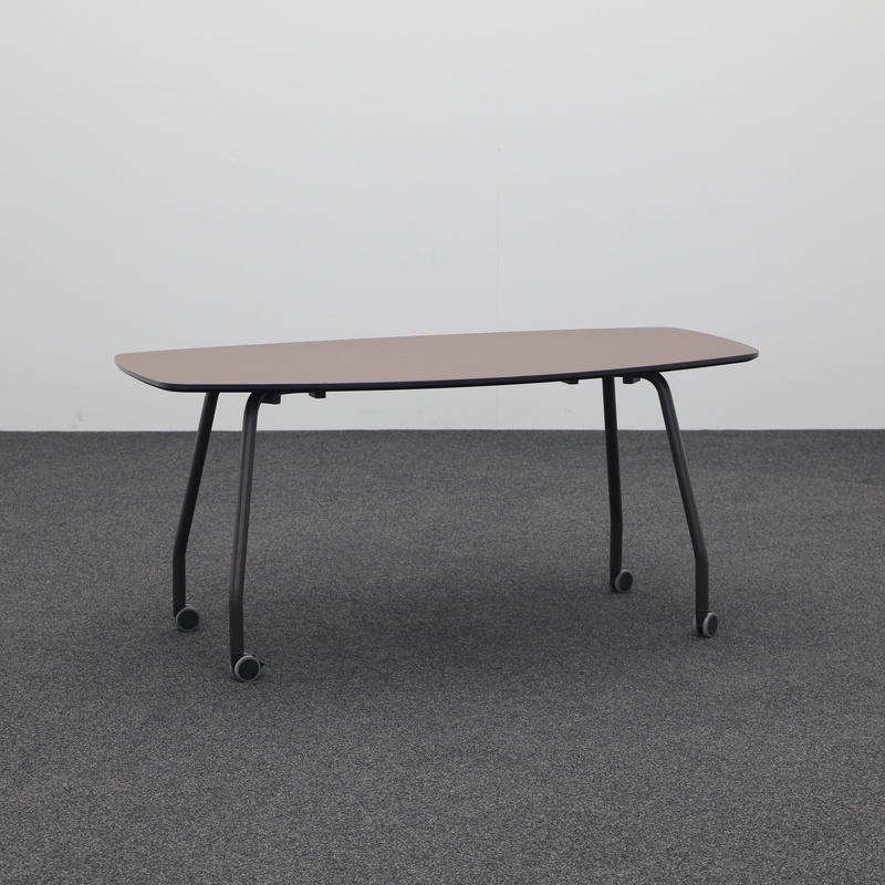Conference table on castors, Brown/Black, 160x80 cm, Boat-shaped, Normal used, Table - High quality & durable