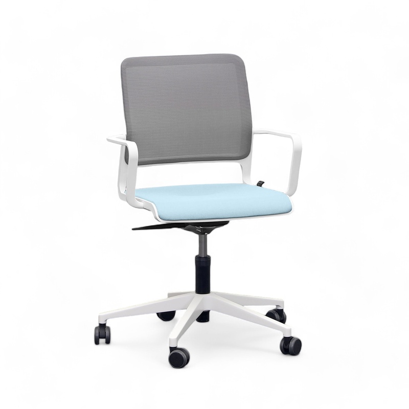 Conference chair Sitag SitagXilium Mesh, Blue/Light gray/White, Fixed armrests, 64.0 x 80.0 - 100.0 x 64.0 cm, New - Ergonomic & height-adjustable