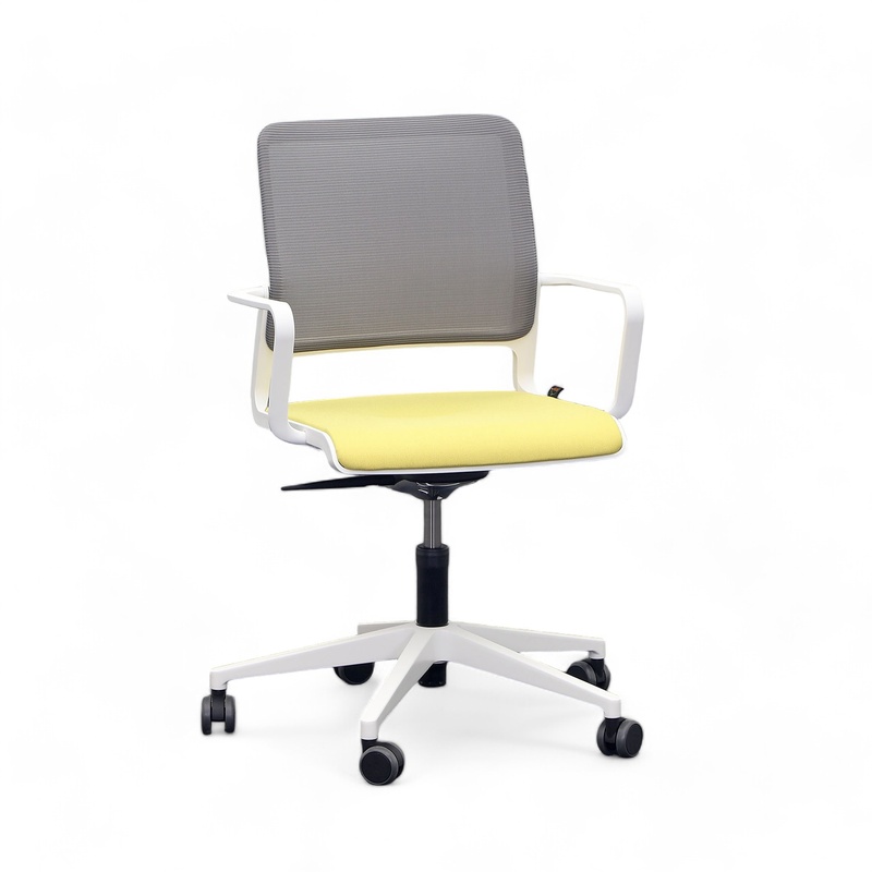 Conference chair Sitag SitagXilium Mesh, Yellow/Light gray/White, Fixed armrests, 64.0 x 80.0 - 100.0 x 64.0 cm, New - Ergonomic & height-adjustable