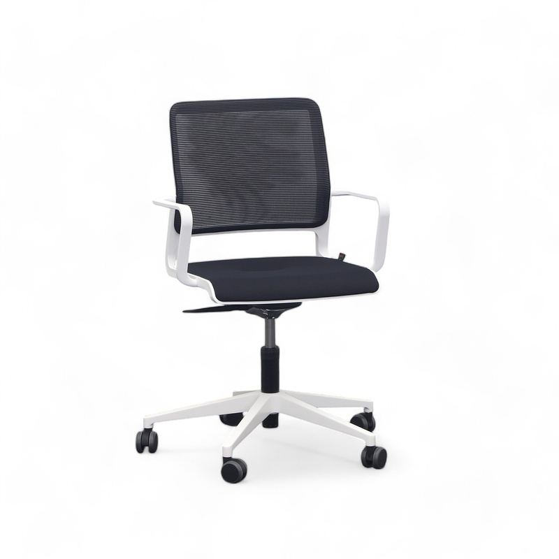 Conference chair Sitag SitagXilium Mesh, Black/ Black/White, Fixed armrests, 64.0 x 89.0 - 100.0 x 64.0 cm, New - Ergonomic & height-adjustable