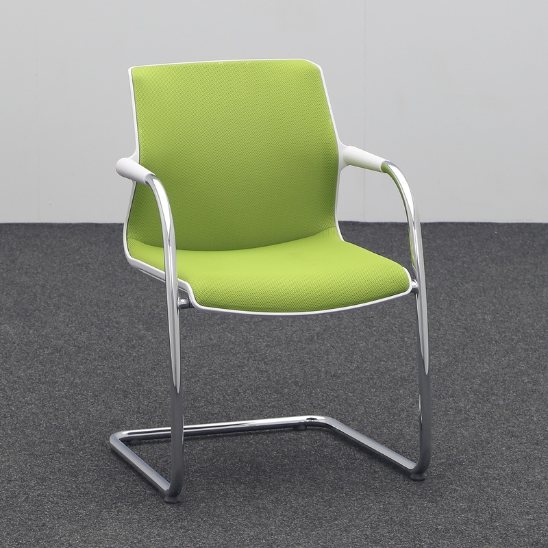 Cantilever Vitra Unix Chair, Green/Chrome-plated, with fixed armrests, Cantilever frame, Good - Perfect for visitors and guests