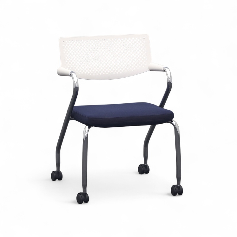 Conference chair on castors Vitra Visaroll, Dark blue, with fixed armrests, Good - Perfect for office and reception