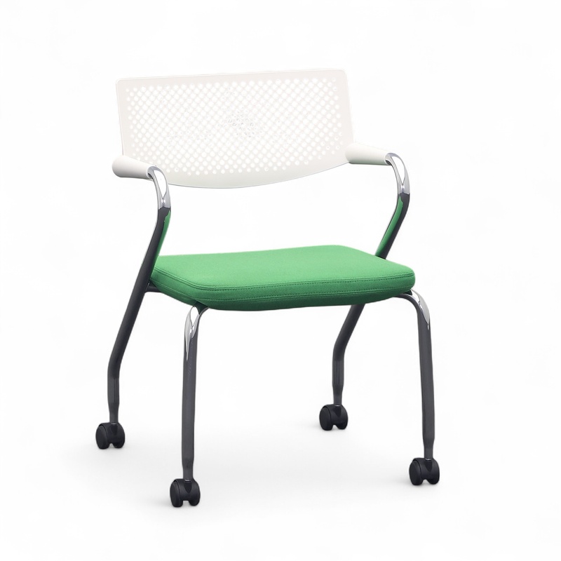 Conference chair on castors Vitra Visaroll, Green, with fixed armrests, Good - Perfect for office and reception
