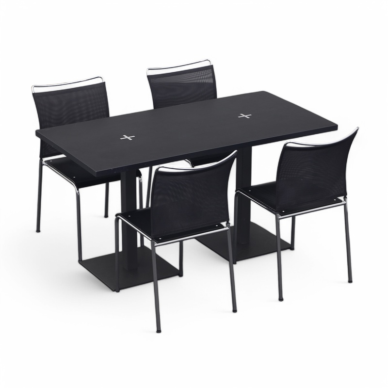 Bistro table with Dietiker Satu chairs, Black/Anthracite, 140.0 x 82.0 x 70.0 cm, Square, Normal used Table - perfect for café and bistro