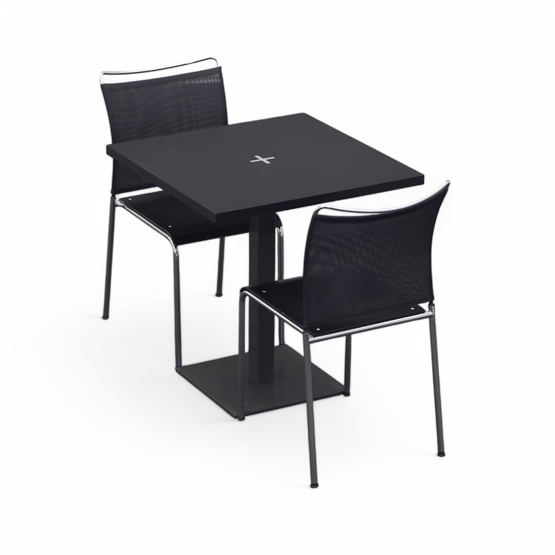 Bistro table with Dietiker Satu chairs, Black/Anthracite, 70.0 x 82.0 x 70.0 cm, Square, Normal used Table - perfect for café and bistro