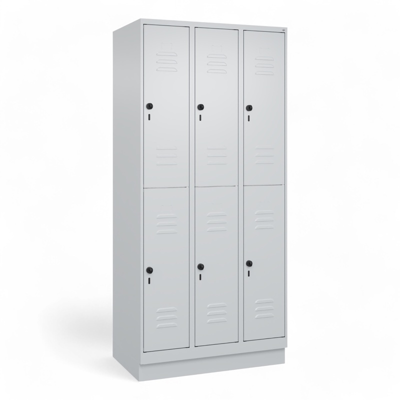 C+P Classic PLUS wardrobe locker, Light gray, 6 doors, with key, 90.0 x 195.0 x 50.0 cm, New Robust - ideal for offices and reception areas