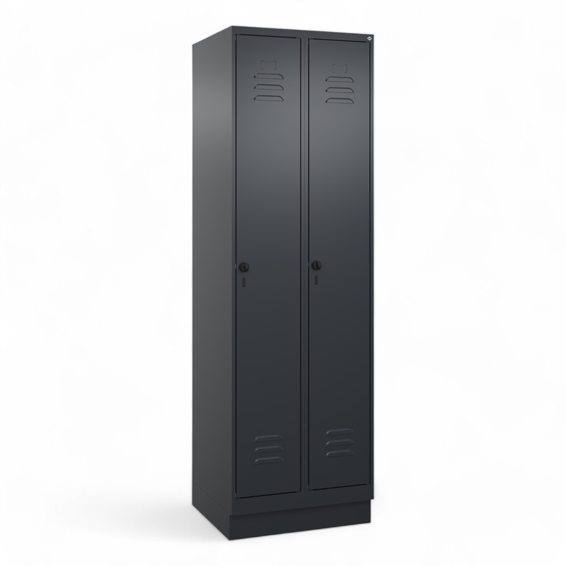 C+P Classic PLUS wardrobe locker, Black, 2 doors, with key, 60.0 x 195.0 x 50.0 cm, New Robust - ideal for offices and reception areas