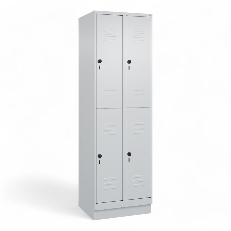 C+P Classic PLUS wardrobe locker, Light gray, 4 doors, with key, 60.0 x 195.0 x 50.0 cm, New Robust - ideal for offices and reception areas