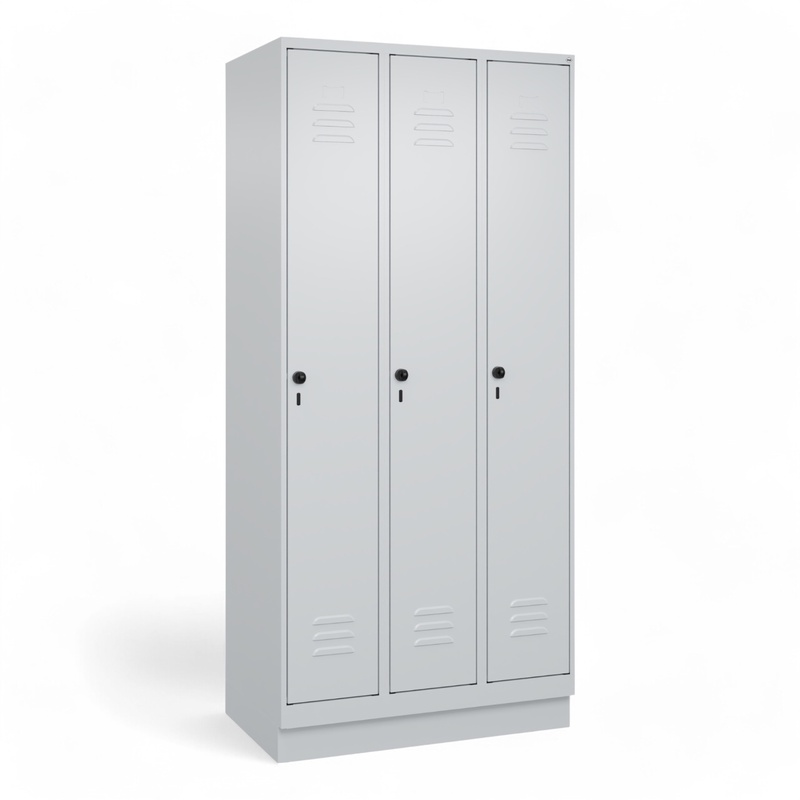 C+P Classic PLUS wardrobe locker, Light gray, 3 doors, with key, 90.0 x 195.0 x 50.0 cm, New Robust - ideal for offices and reception areas