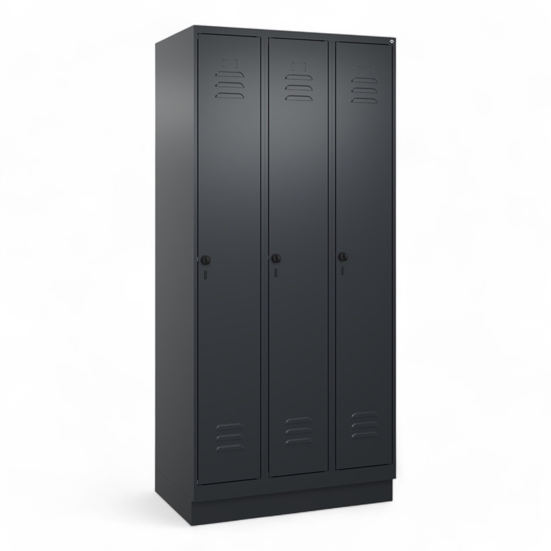 C+P Classic PLUS wardrobe locker, Black, 3 doors, with key, 90.0 x 195.0 x 50.0 cm, New Robust - ideal for offices and reception areas