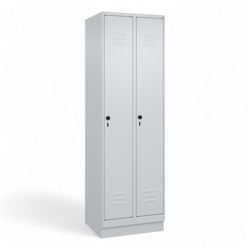 C+P Classic PLUS wardrobe locker, Light gray, 2 doors, with key, 60.0 x 195.0 x 50.0 cm, New Robust - ideal for offices and reception areas