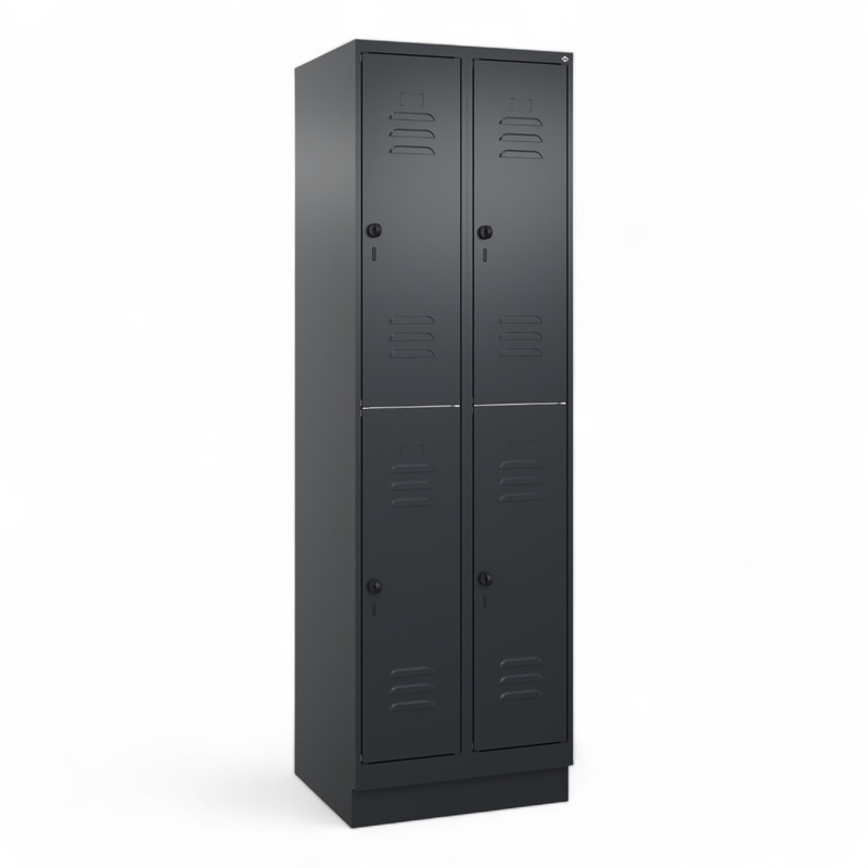 C+P Classic PLUS wardrobe locker, Black, 4 doors, with key, 60.0 x 195.0 x 50.0 cm, New Robust - ideal for offices and reception areas