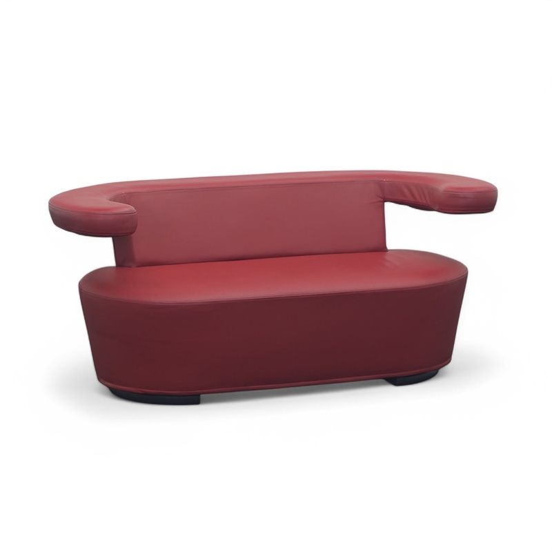 2-seater Brühl Big Arm Leather Design Sofa, Red, 164.0 x 70.0 x 86.0 cm, Good, Elegance & comfort - ideal for relaxing hours