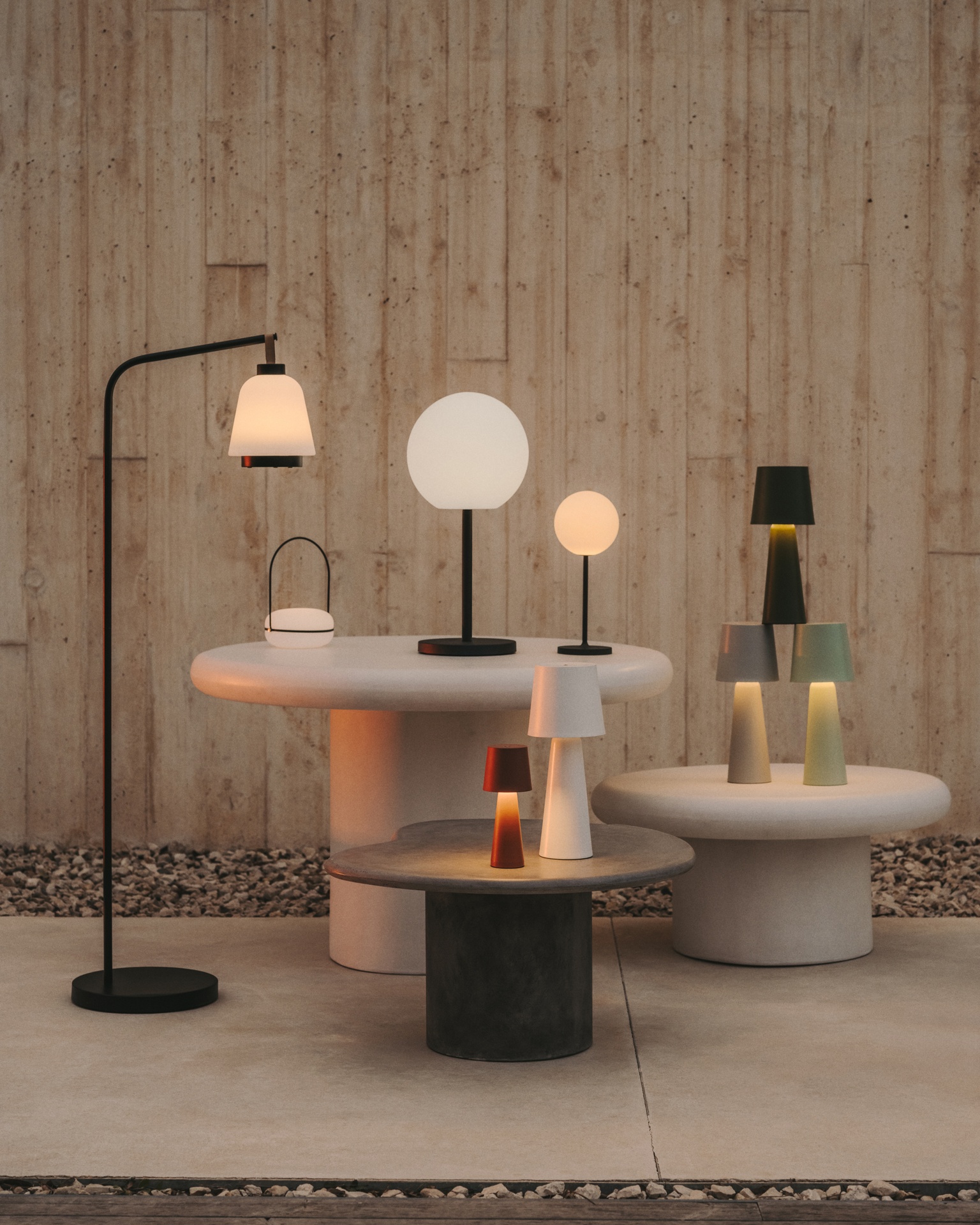 Arenys large outdoor metal table lamp in a white painted finish