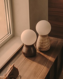 Okeni table lamp made of walnut veneer and glass