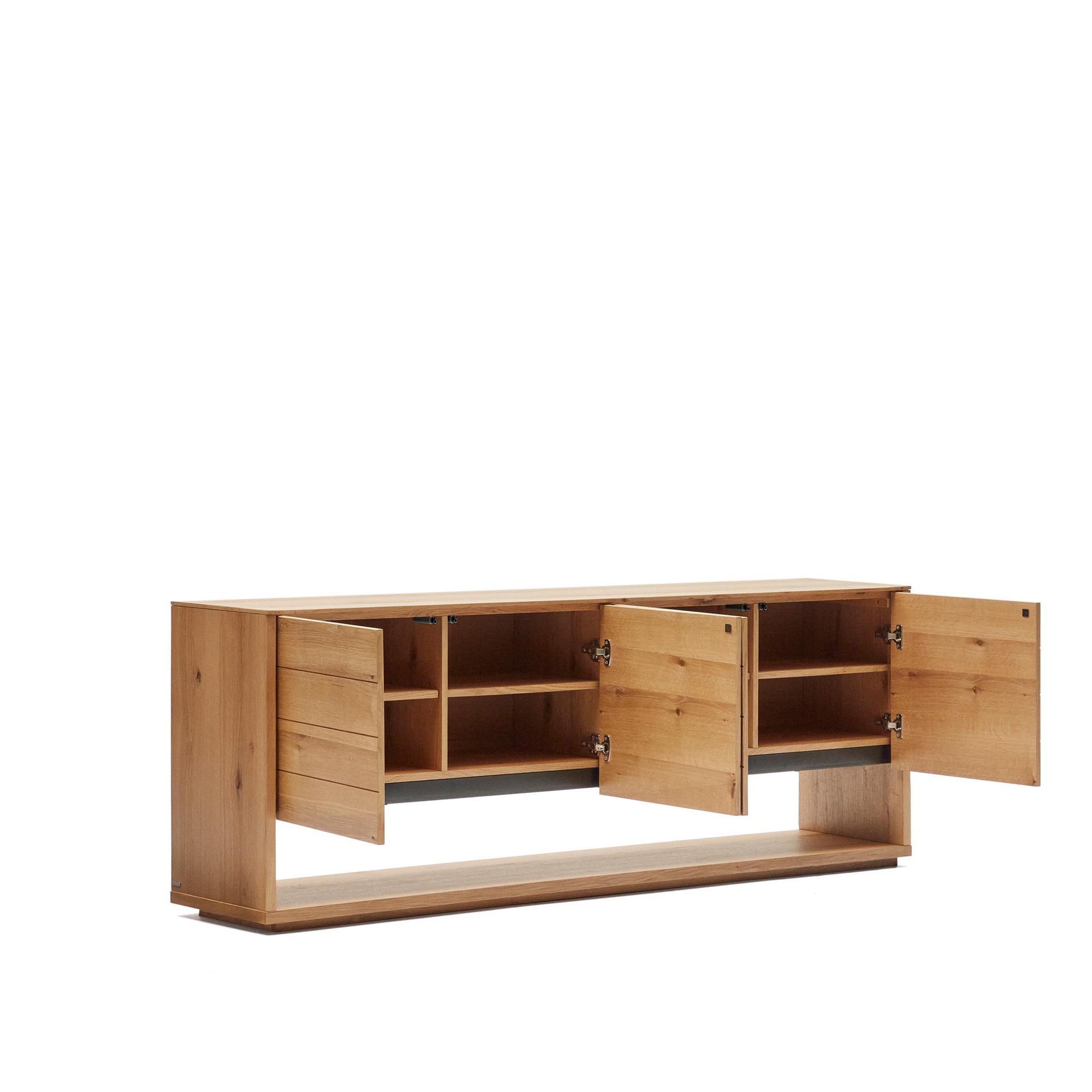 Alguema sideboard with 4 doors in oak veneer with natural finish, 200 x 74 cm