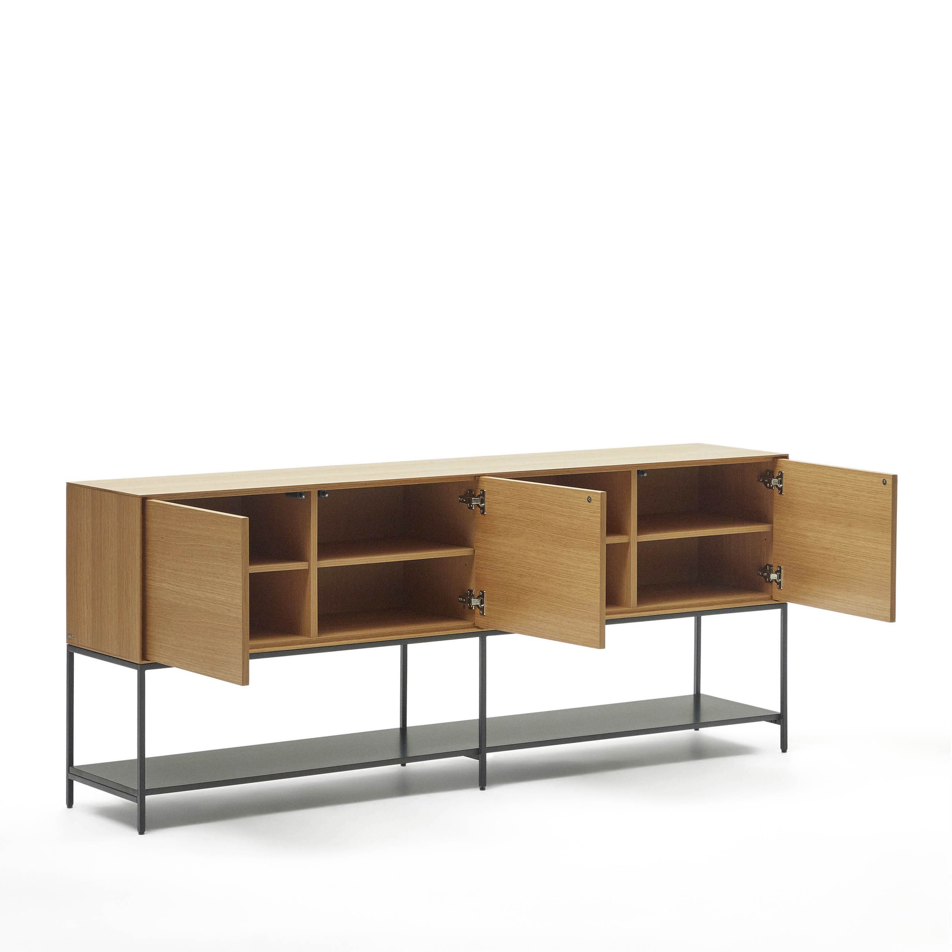 Vedrana 3 door sideboard in oak veneer with steel legs, 195 x 80 cm