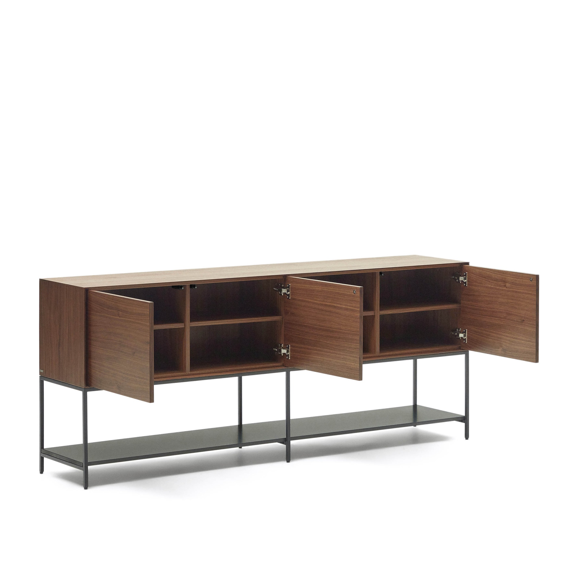 Vedrana 3 door sideboard in walnut veneer with steel legs, 195 x 80 cm