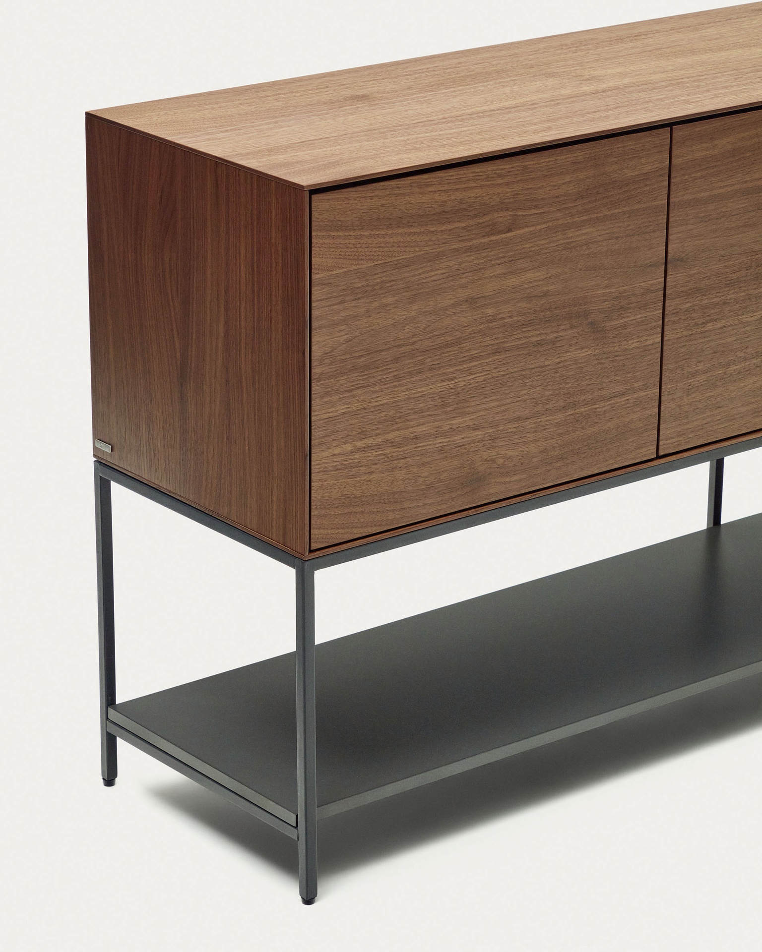 Vedrana 3 door sideboard in walnut veneer with steel legs, 195 x 80 cm