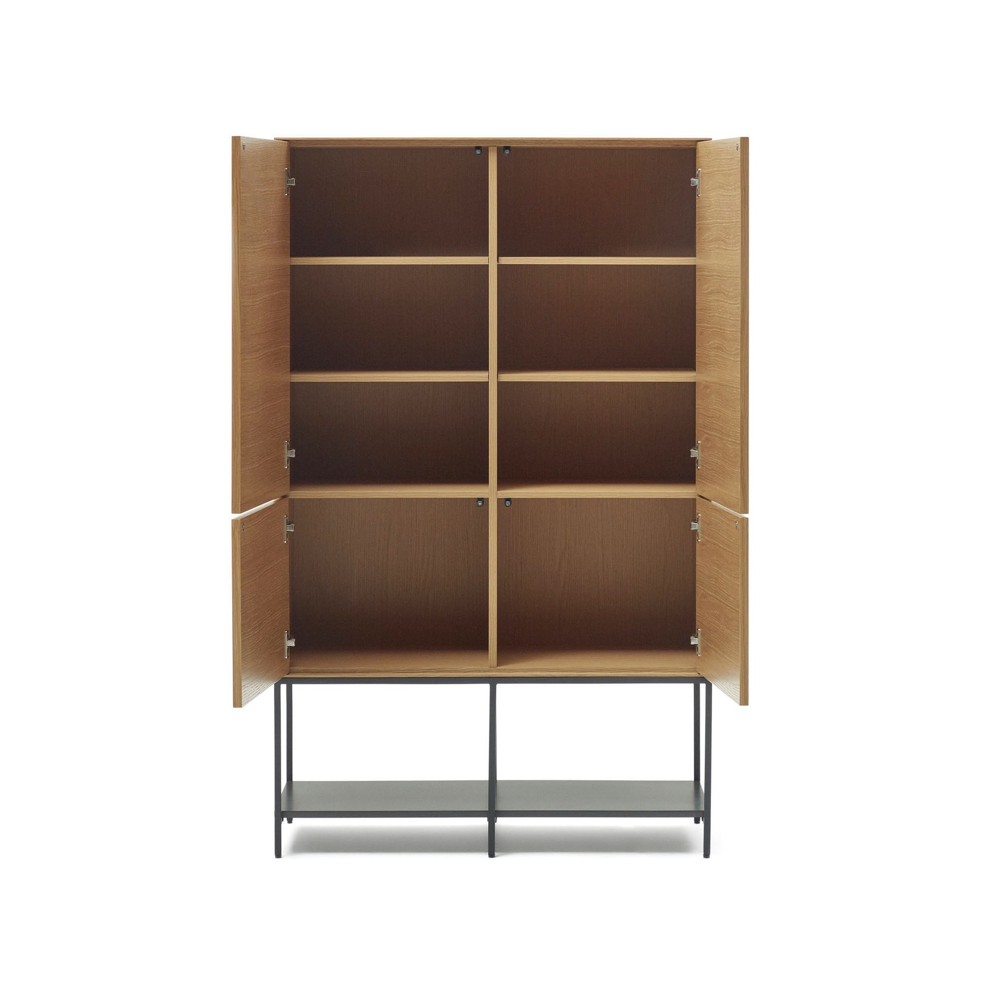 Vedrana 4 door tall sideboard in oak veneer with steel legs, 97.5 x 160 cm