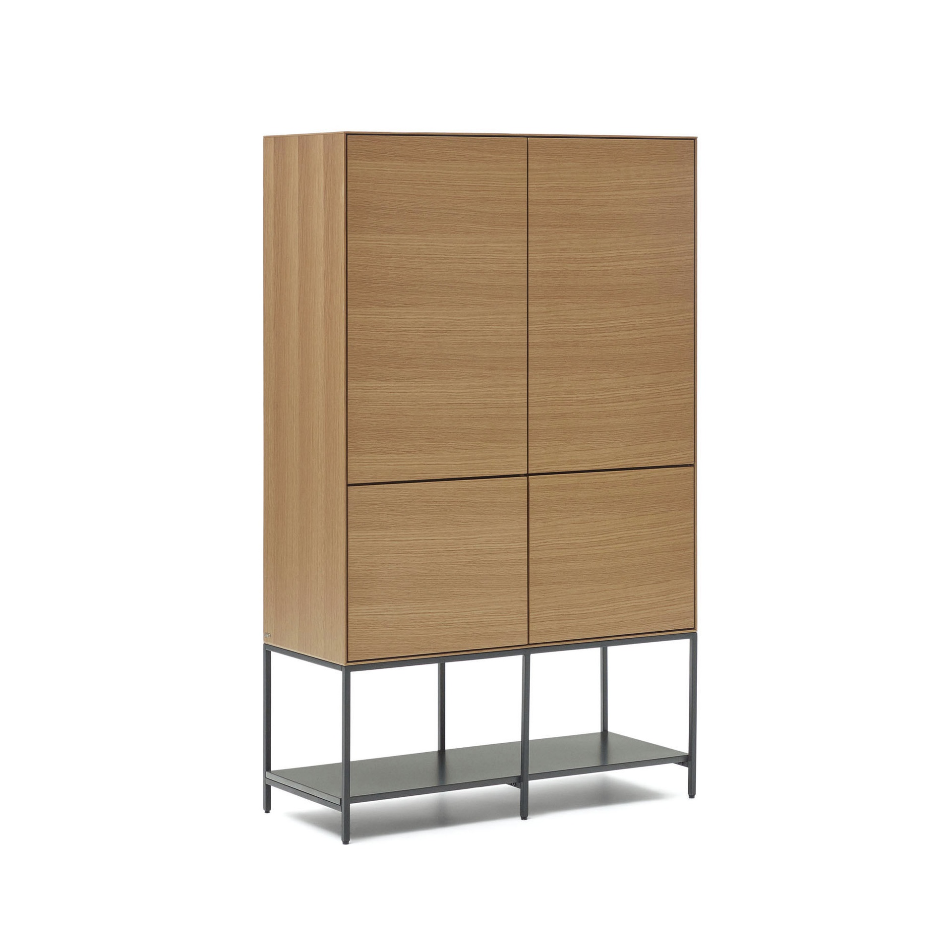 Vedrana 4 door tall sideboard in oak veneer with steel legs, 97.5 x 160 cm