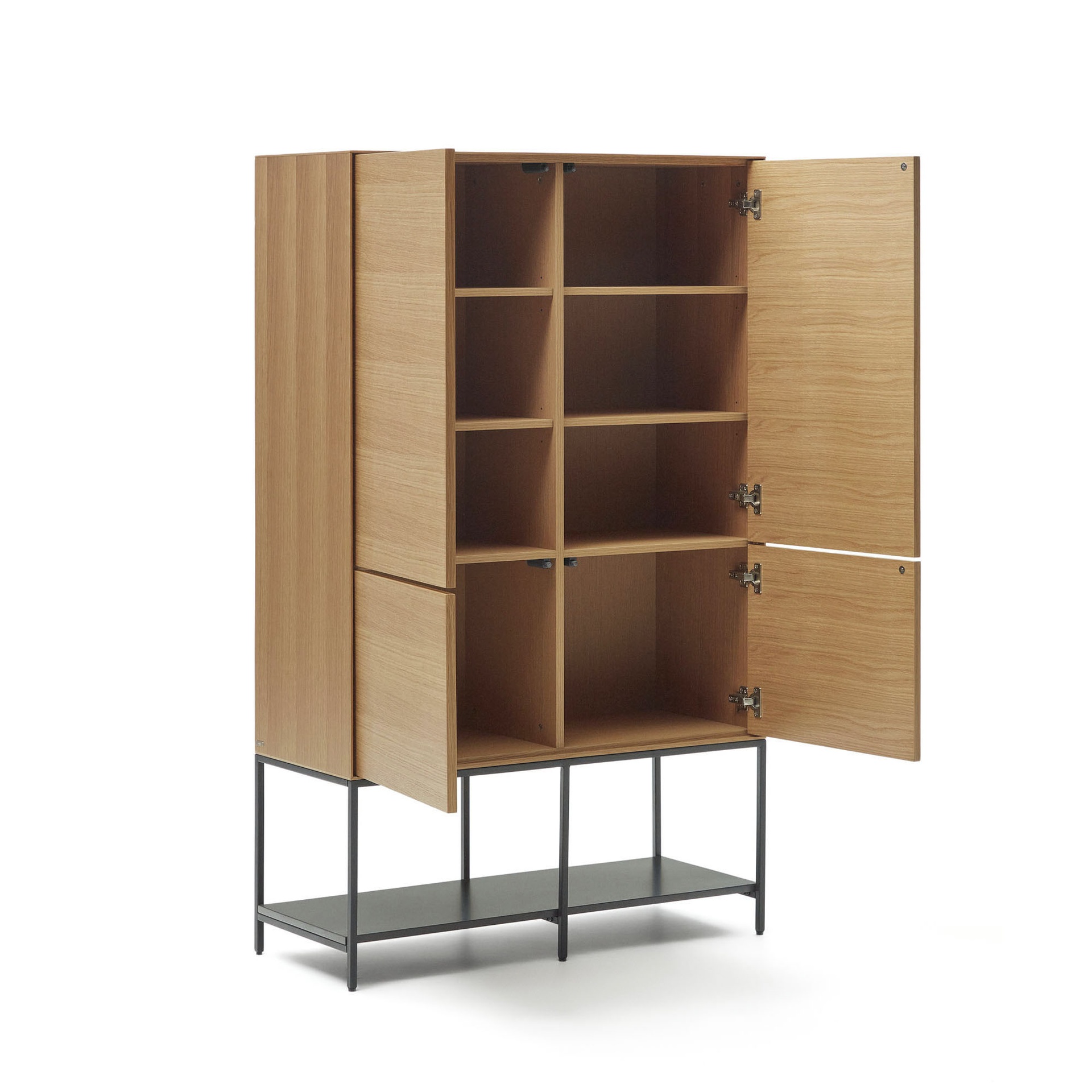 Vedrana 4 door tall sideboard in oak veneer with steel legs, 97.5 x 160 cm