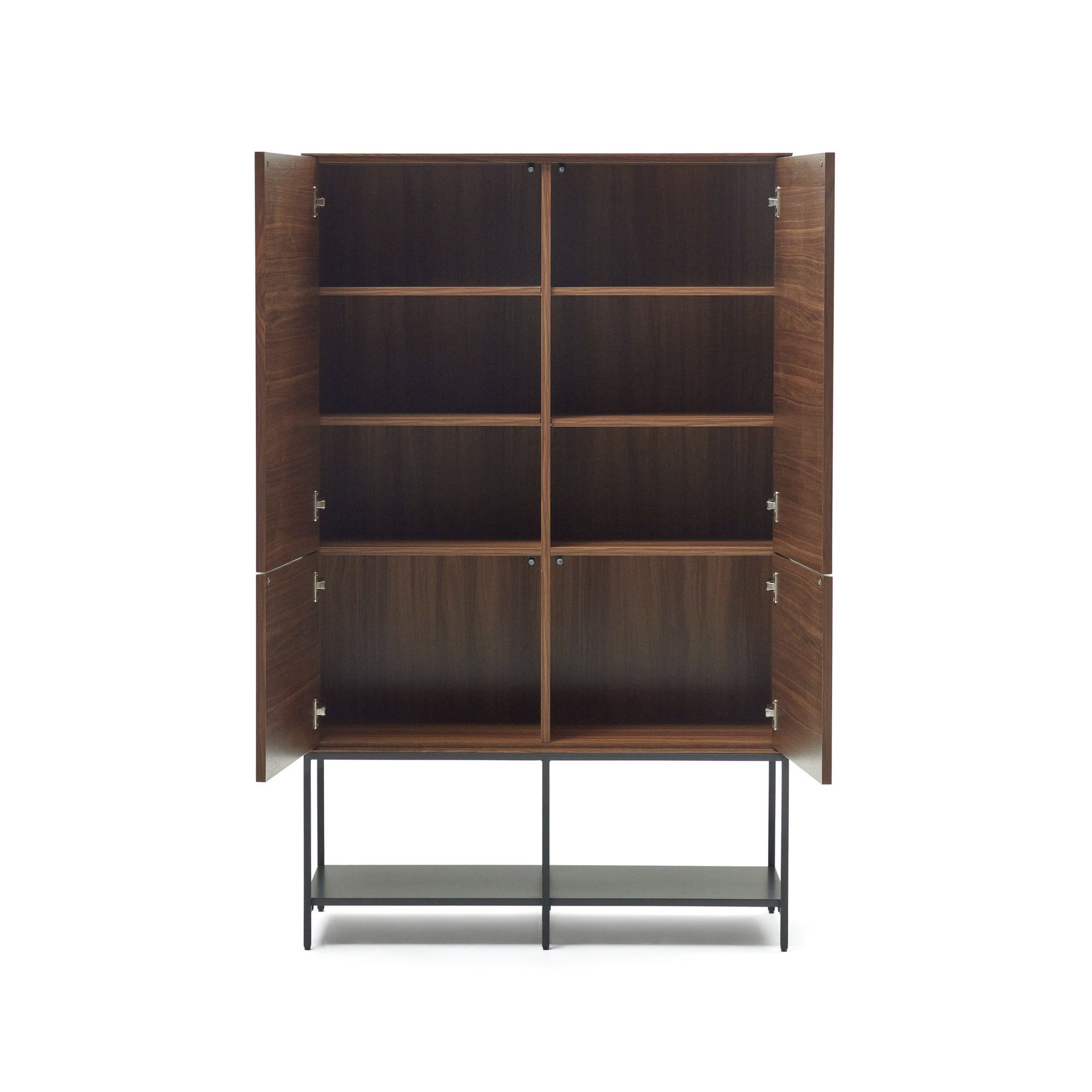 Vedrana 4 door tall sideboard in walnut veneer with steel legs, 97.5 x 160 cm