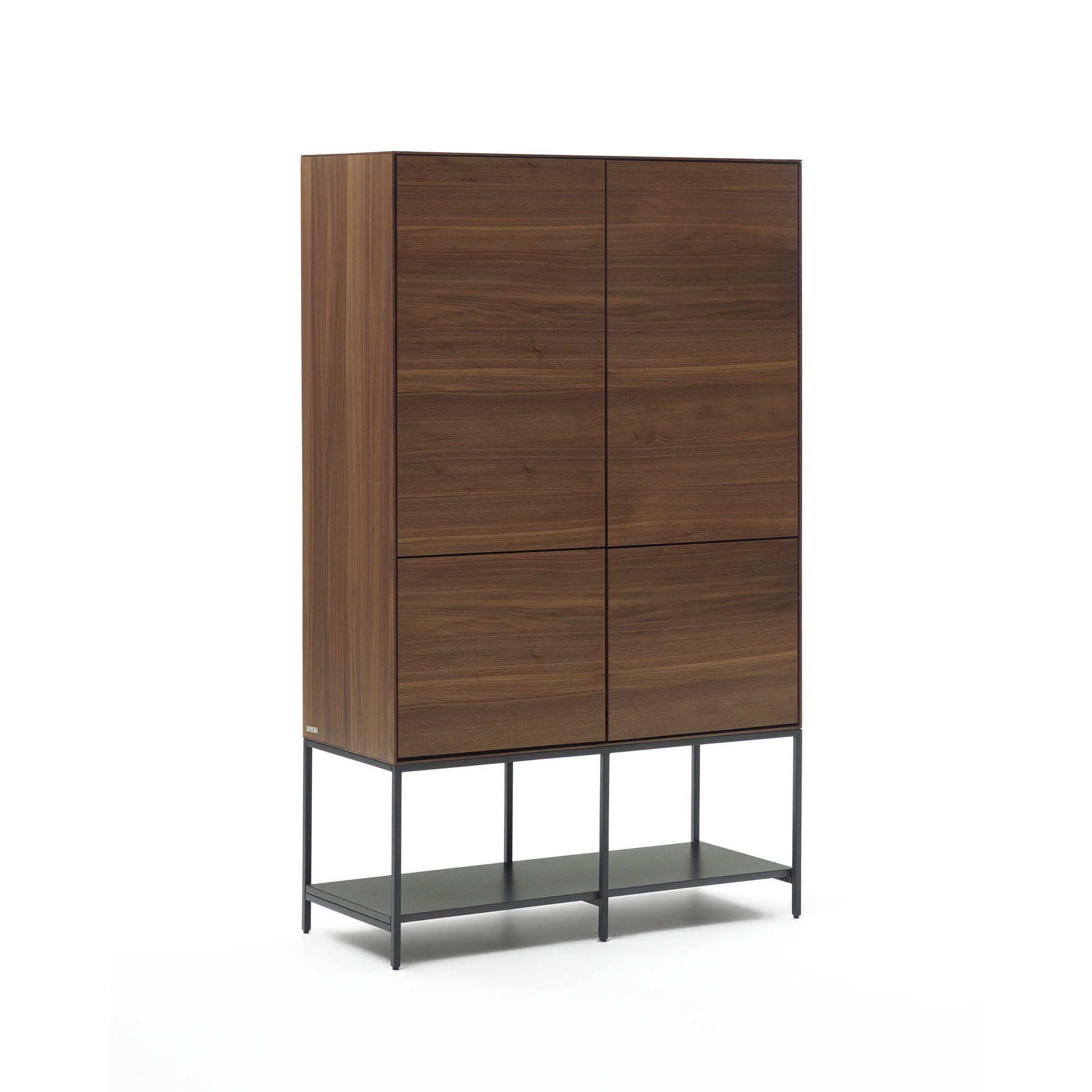 Vedrana 4 door tall sideboard in walnut veneer with steel legs, 97.5 x 160 cm