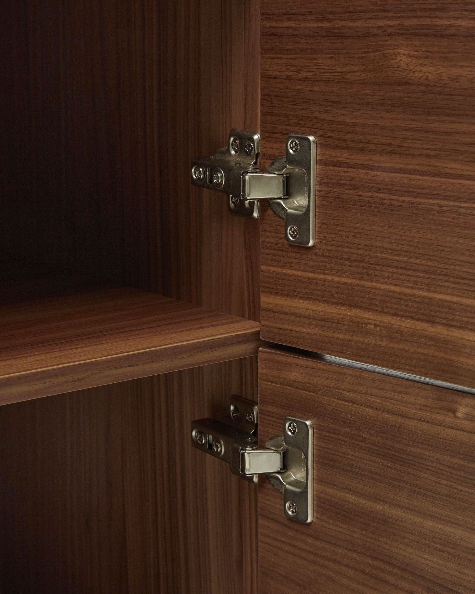 Vedrana 4 door tall sideboard in walnut veneer with steel legs, 97.5 x 160 cm