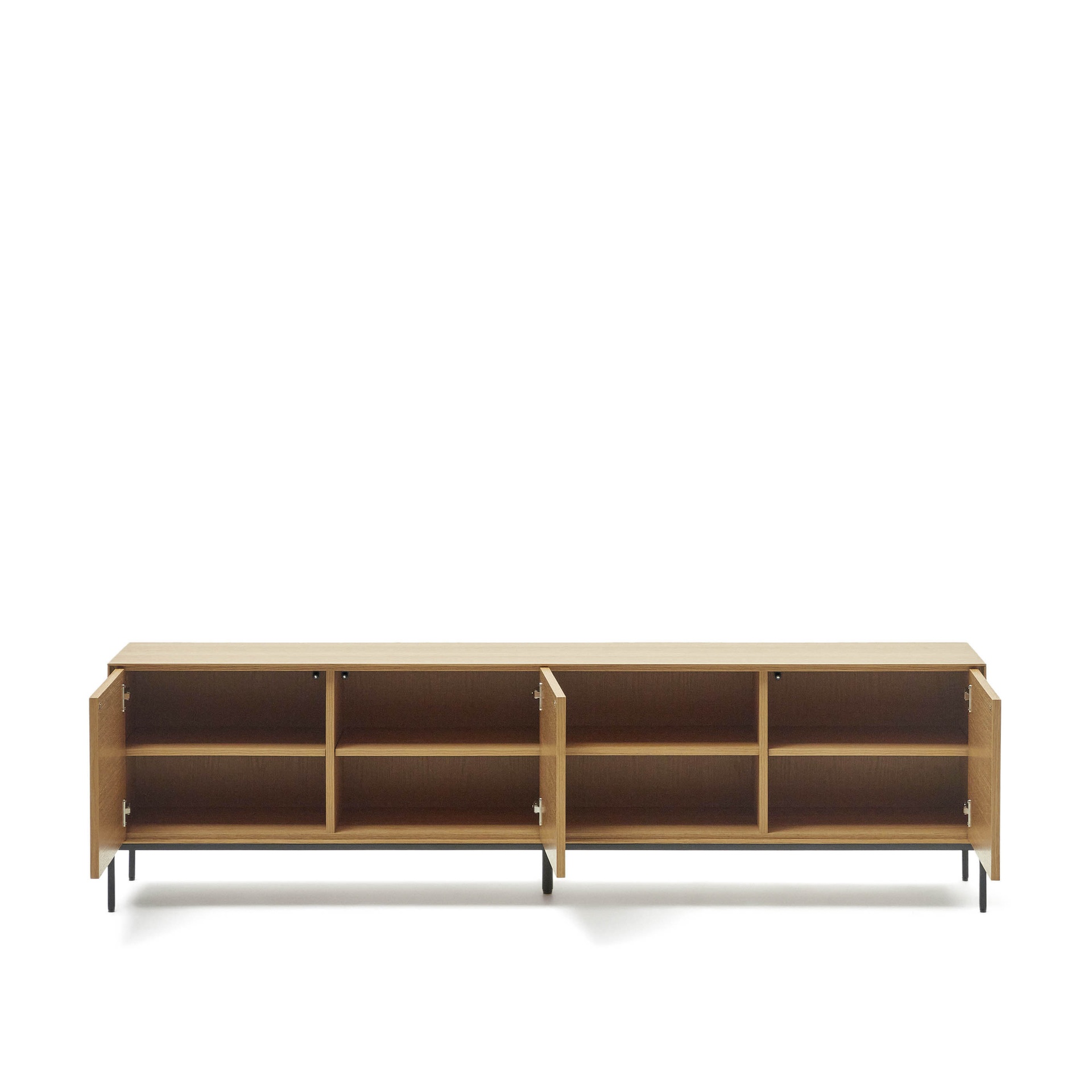 Vedrana 3 drawer TV stand in oak veneer with black steel legs, 195 x 55 cm