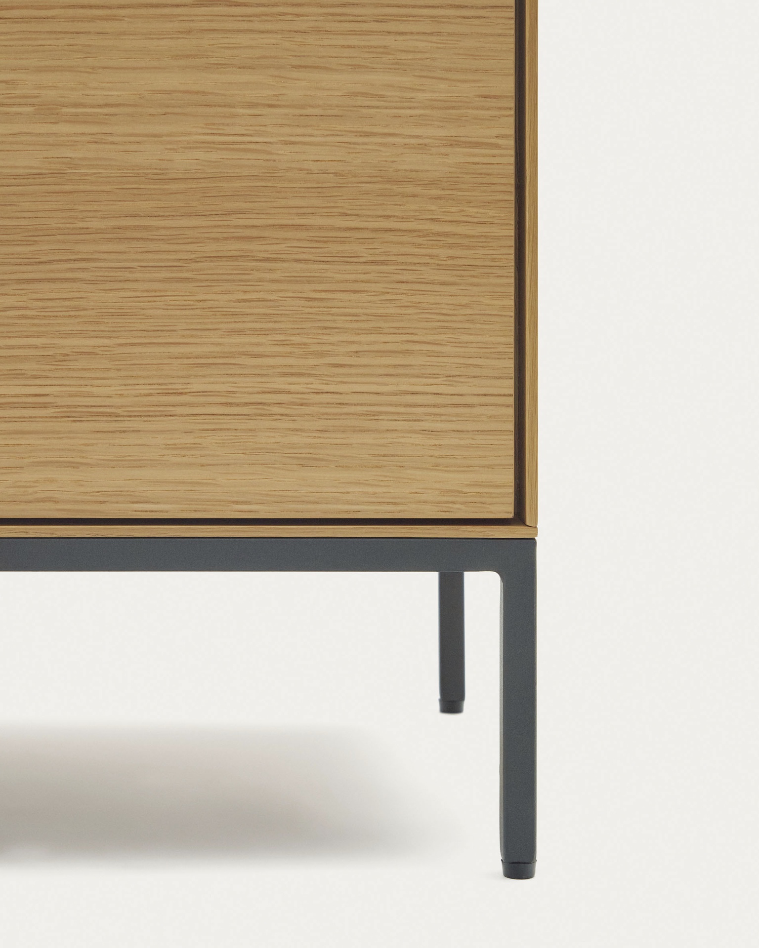 Vedrana 3 drawer TV stand in oak veneer with black steel legs, 195 x 55 cm