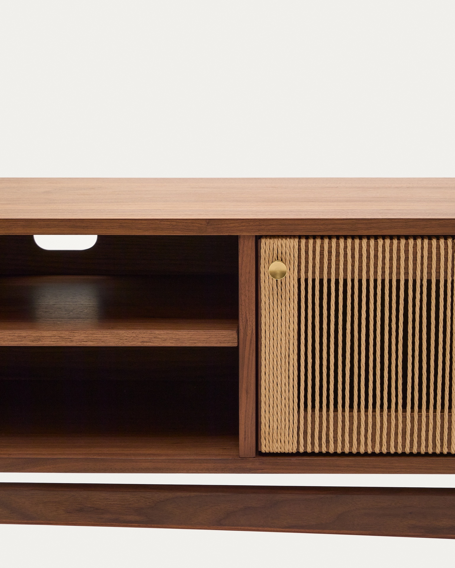 Elan TV cabinet 3 doors veneer and solid walnut and cord 200 x 50 cm FSC Mix Credit