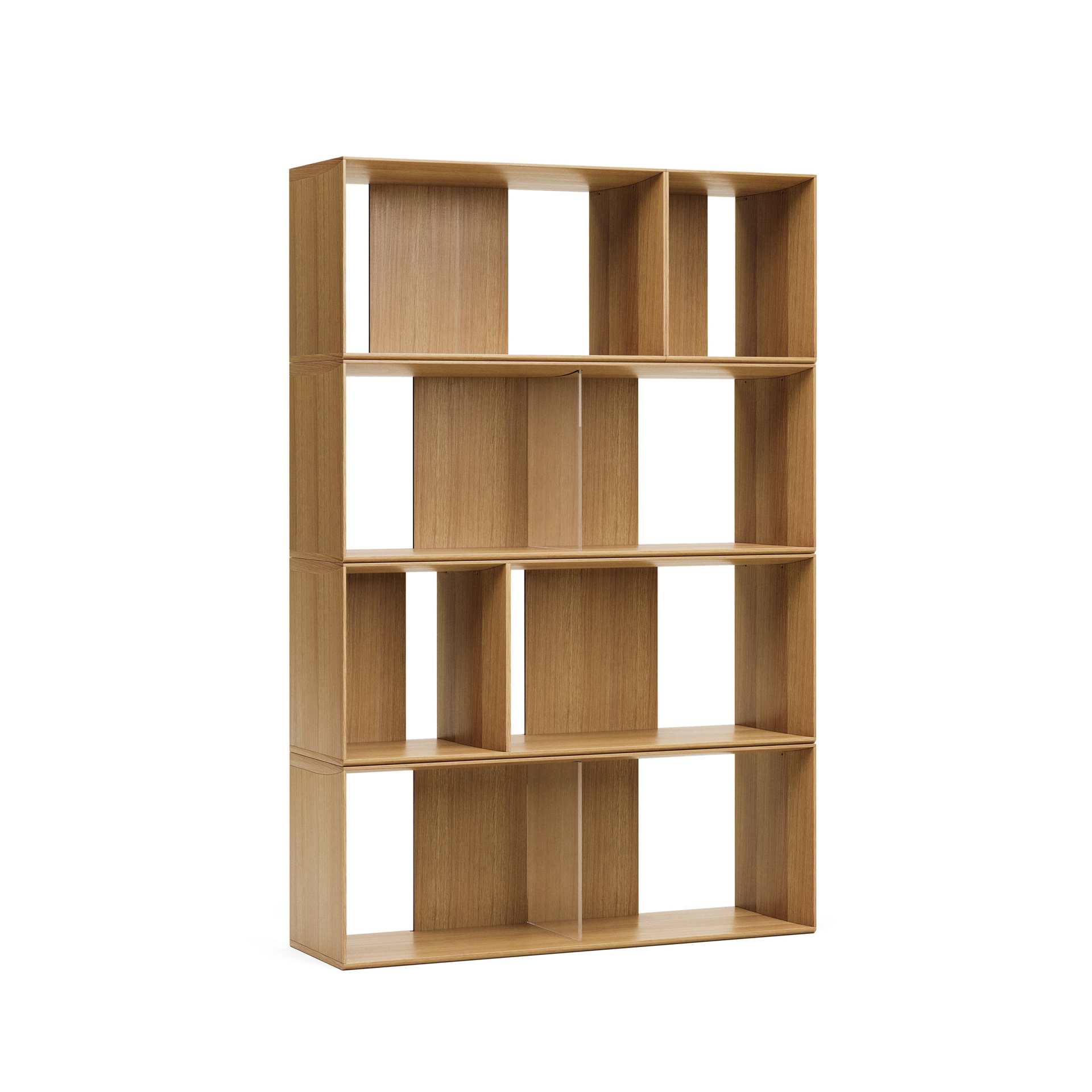 Litto set of 6 modular shelving units in oak wood veneer, 101 x 152 cm