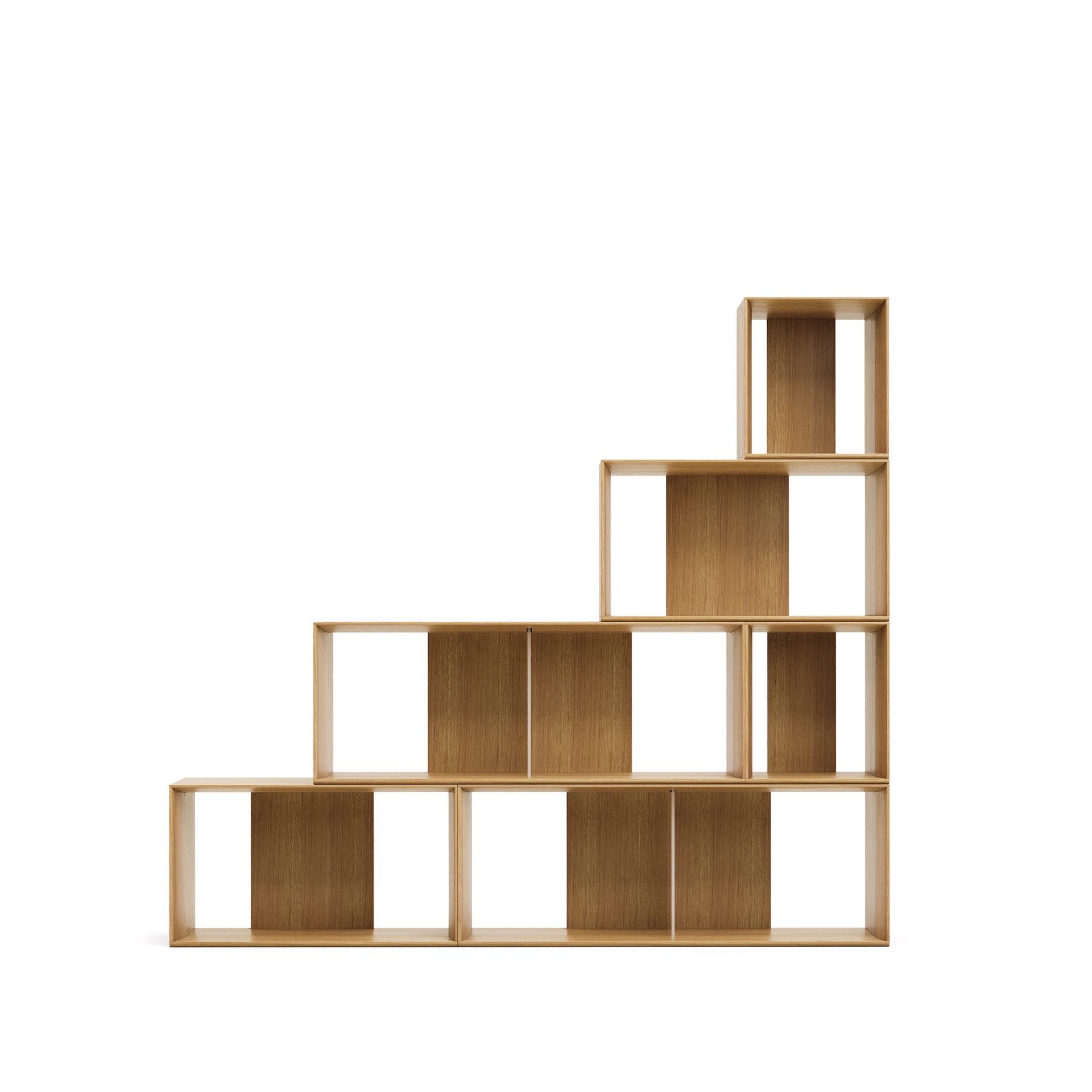 Litto set of 6 modular shelving units in oak wood veneer, 101 x 152 cm