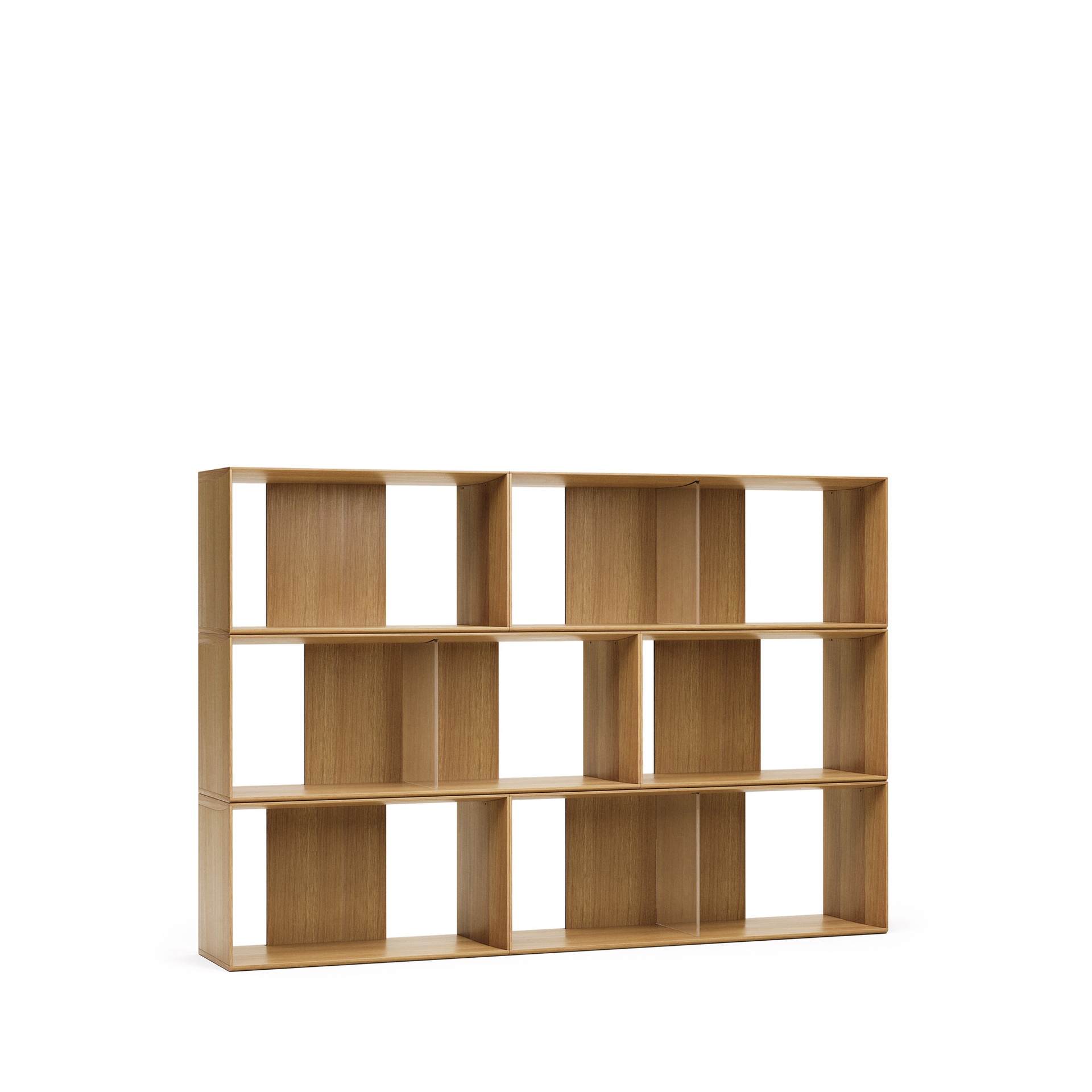 Litto set of 6 modular shelving units in oak wood veneer, 168 x 114 cm