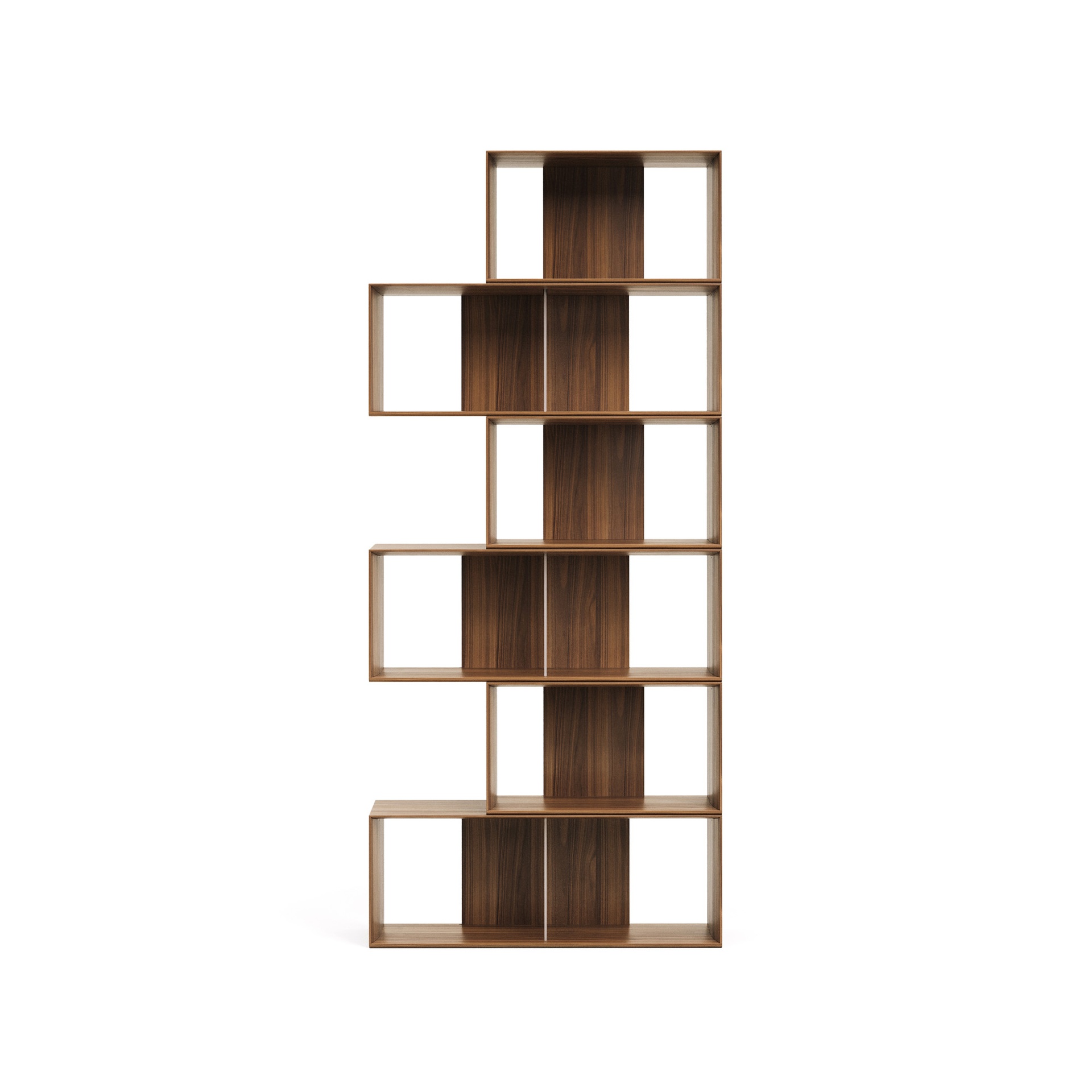 Litto set of 6 modular shelving units in walnut wood veneer, 168 x 114 cm
