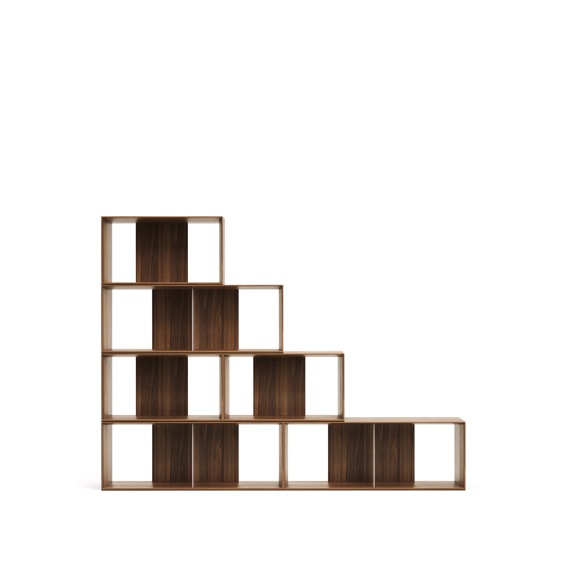 Litto set of 6 modular shelving units in walnut wood veneer, 168 x 114 cm