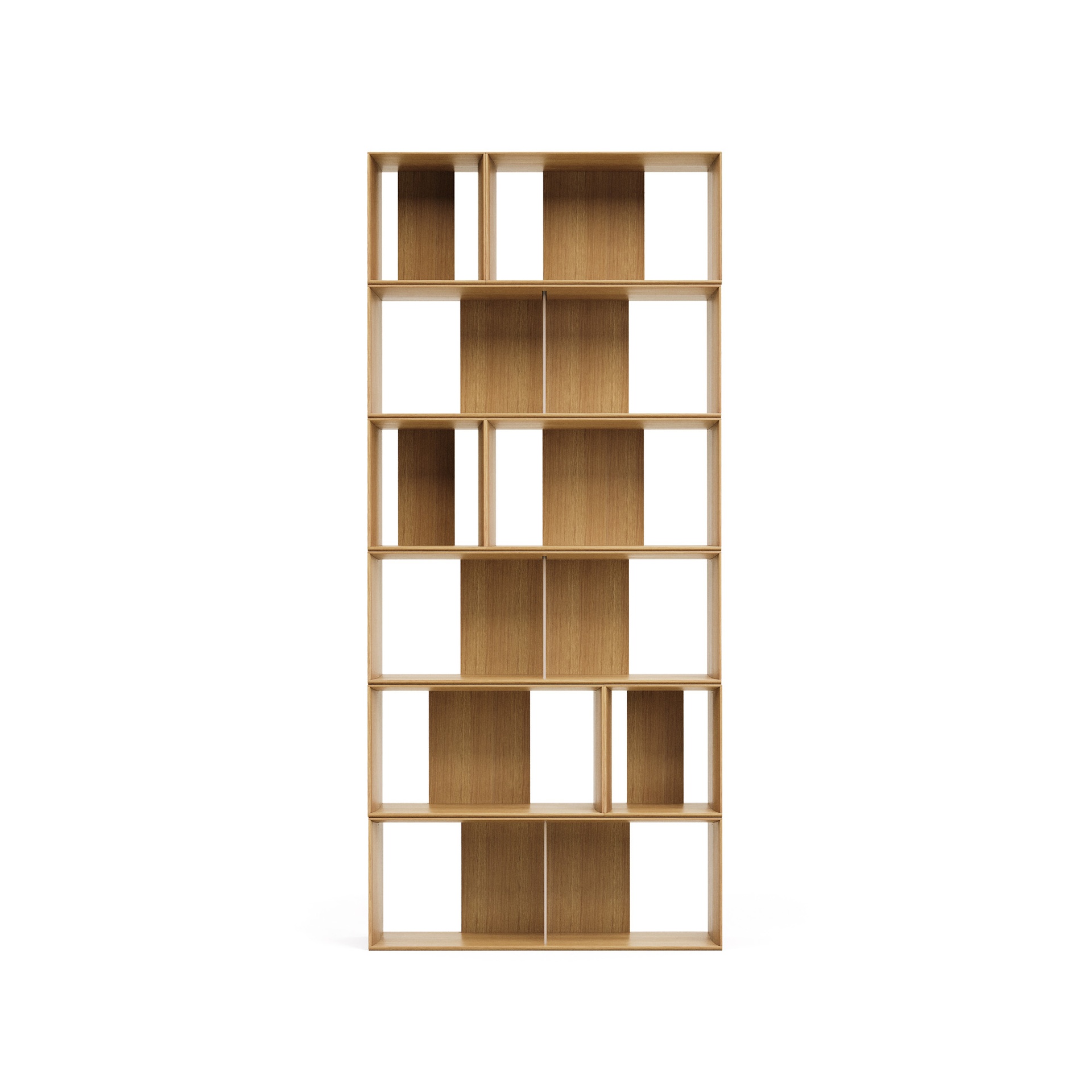 Litto set of 9 modular shelving units in oak wood veneer, 202 x 114 cm