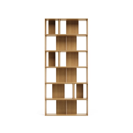 Litto set of 9 modular shelving units in oak wood veneer, 202 x 114 cm