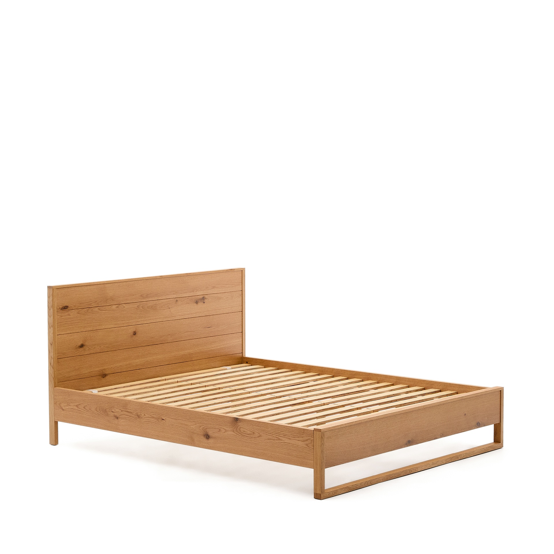 Alguema bed in oak veneer with natural finish for 160 x 200cm mattress