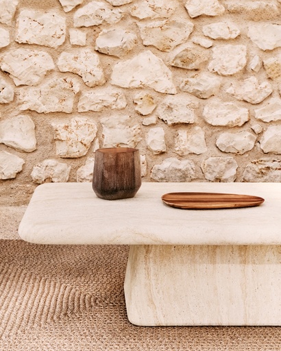 Drasi coffee table in cement with travertine-effect finish 140 x 70cm