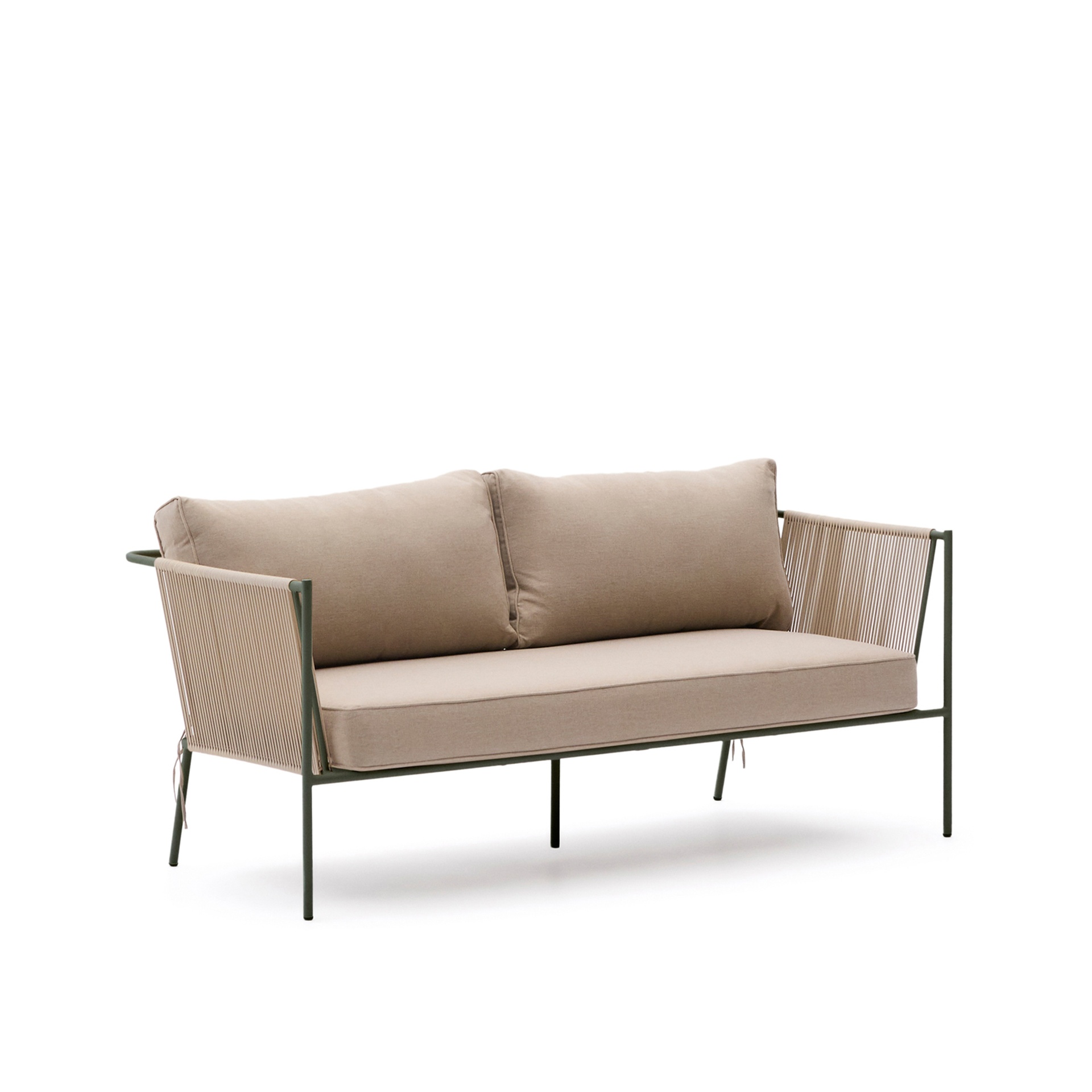 Zivia outdoor 2-seater sofa in ecru rope cord and green galvanised steel 178cm